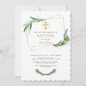 Eleganter Olivenbaum Gold Cross Taufe Einladung (Vorderseite)