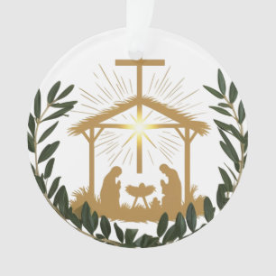 Eleganter Olivenkranz-Nativitätskreuz-Acryl Ornament