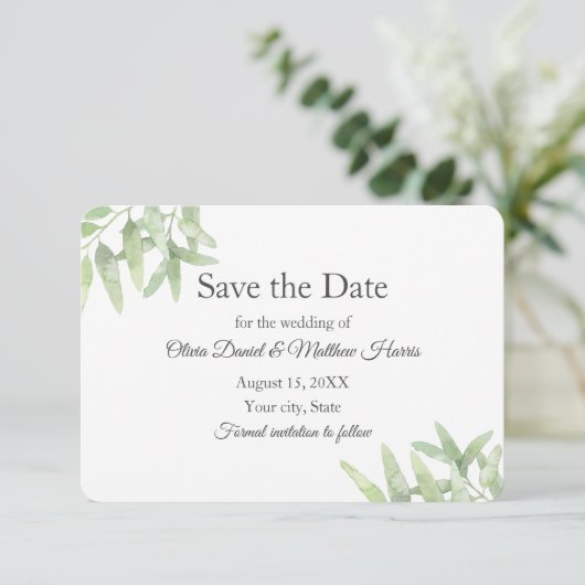 Eleganter Olivenzweig. Einfache Hochzeit Das Datum RSVP Karte (Stehend Vorderseite)