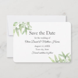 Eleganter Olivenzweig. Einfache Hochzeit Das Datum RSVP Karte
