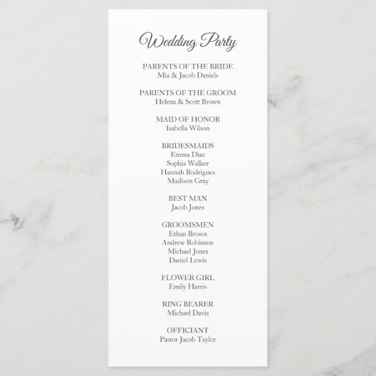 Eleganter Olivenzweig. Einfaches Hochzeitsprogramm Menükarte (Rückseite)