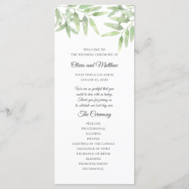 Eleganter Olivenzweig. Einfaches Hochzeitsprogramm Menükarte