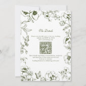Eleganter Olivgrüner Blumen-Garten QR-Code Hochzei Einladung (Rückseite)