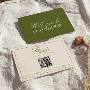 Eleganter Olivgrüner Old-Money-QR-Code für Hochzei RSVP Karte
