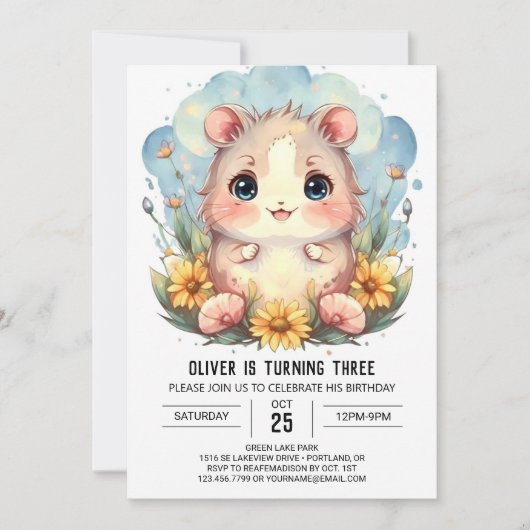 Eleganter Online Hamster Geburtstag Einladung (Vorderseite)