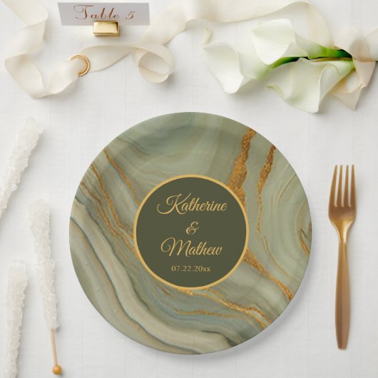 Eleganter Onyxstein mit Gold Pappteller (Hochzeit)