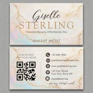 Eleganter Opal Stone Script Moderner QR Code Visitenkarte