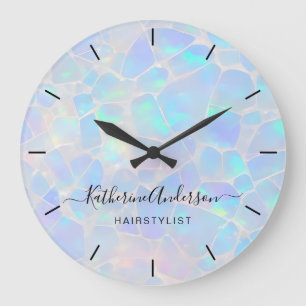 Eleganter Opalstein personalisierter Name Geschäft Große Wanduhr