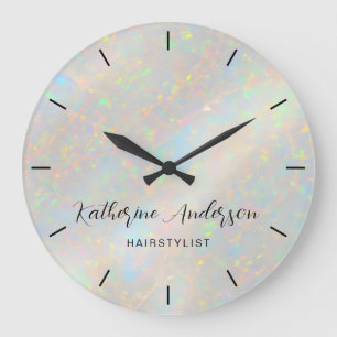 Eleganter Opalstein personalisierter Name Geschäft Große Wanduhr
