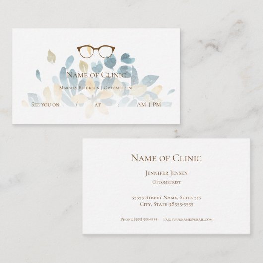Eleganter Optometriker Blumenbrille Ernennung Terminkarte (Vorne/Hinten)