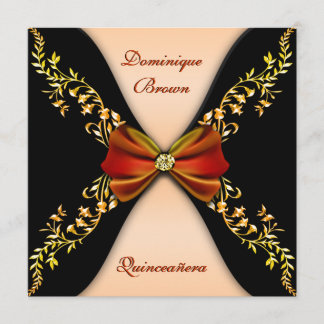 Eleganter Orange Black Diamond Bow Quinceanera Einladung