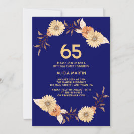 Eleganter Orange Blume Gold Navy Blue Geburtstag Einladung