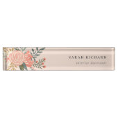 Eleganter Orange Blush Peach Green Ambrosia Floral Namensplakette (Vorderseite)