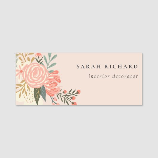 Eleganter Orange Blush Peach Green Ambrosia Floral Namensschild (Vorderseite)