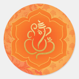 Eleganter Orange Gold Ganesh/indischer Gott Runder Aufkleber