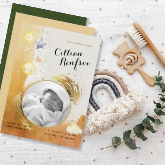 Eleganter Orange Gold Glitzer Neue Baby Ankündigun Ankündigung