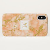 Eleganter Orange Marble Monogram Imitate Gold Glit Case-Mate iPhone Hülle (Rückseite (Horizontal))
