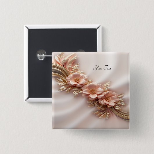 Eleganter Orange Peach Floral Button (Vorne & Hinten)