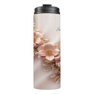 Eleganter Orange Peach Floral Thermal Tumbler Thermosbecher