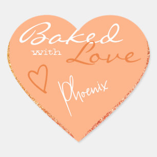 Eleganter Orange Peach Glitzer gebacken mit Liebe  Herz-Aufkleber