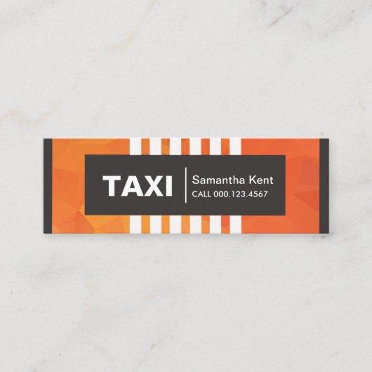 Eleganter Orange Polygons Vertikale Linien Taxifah Mini Visitenkarte (Vorderseite)