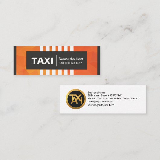 Eleganter Orange Polygons Vertikale Linien Taxifah Mini Visitenkarte (Vorne/Hinten)