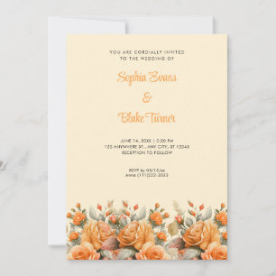 Eleganter Orange Rose Garden Yellow Wedding Einladung