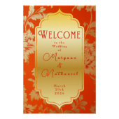 Eleganter Orange und Gold Mandarin Wedding Willkom Poster (Vorderseite)
