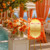 Eleganter Orange und Gold Mandarin Wedding Willkom Poster