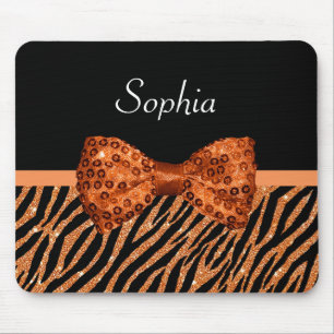 Eleganter orange Zebra-Druck IMITAT Glitz-Bogen Mousepad