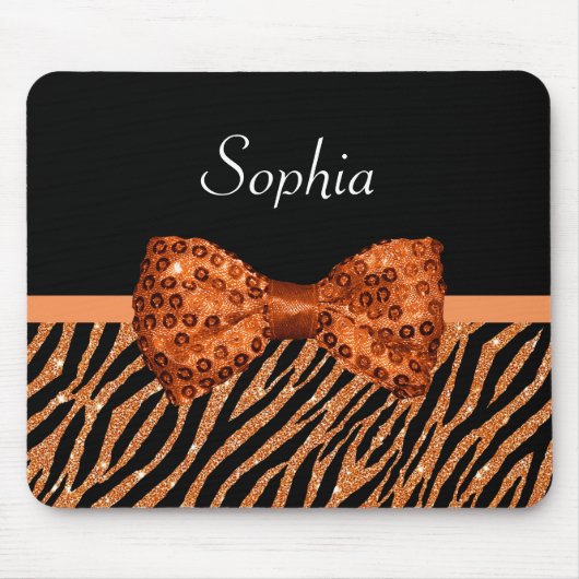 Eleganter orange Zebra-Druck IMITAT Glitz-Bogen Mousepad (Vorne)