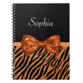 Eleganter orange Zebra-Druck IMITAT Glitz-Bogen Notizblock (Vorderseite)