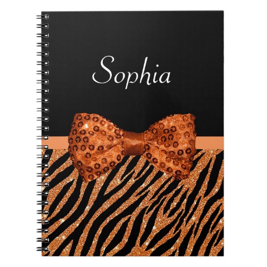 Eleganter orange Zebra-Druck IMITAT Glitz-Bogen Notizblock (Vorderseite)