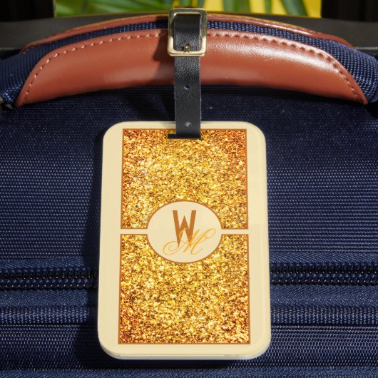 Eleganter orangefarbener Glitzer Mit Monogramm Gepäckanhänger (Vorderseite Insitu 2)