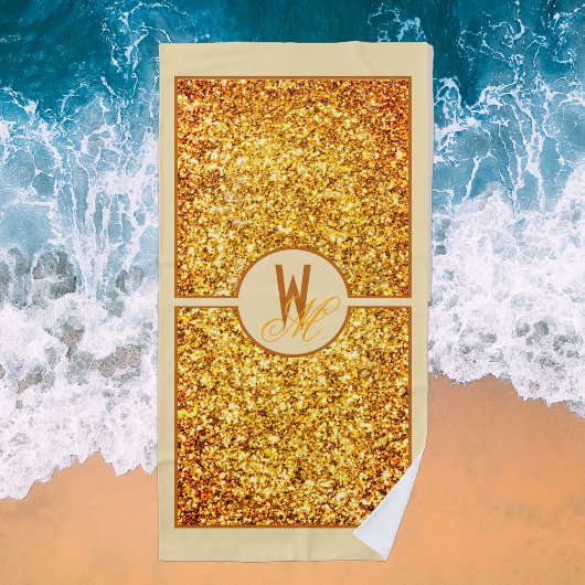 Eleganter orangefarbener Glitzer Mit Monogramm Strandtuch