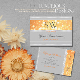 Eleganter orangefarbener Glitzer Monogram, Grau-Si Visitenkarte