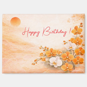 Eleganter orangefarbener Orchideen-Geburtstag Magnet