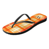 Eleganter orangegelber Tartan-Karo-Monogramm Badesandalen (Schrägansicht)