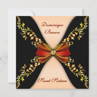 Eleganter Orangen und Schwarz Einladung mit Diamon