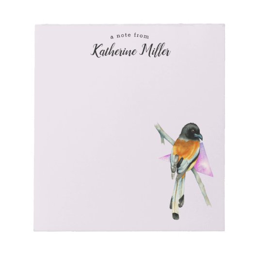 Eleganter Orangen- und Schwarzwasser-Bird Notizblock (Vorderseite)