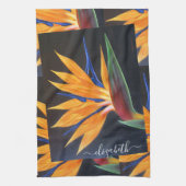 Eleganter Orangenvogel mit Paradiesnamen Skript Geschirrtuch (Vertikal)