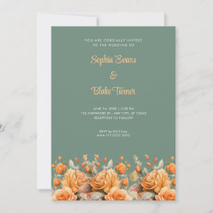 Eleganter Oranger Rosengarten Grüne Hochzeit Einladung