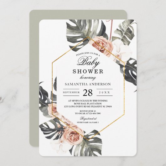 Eleganter Orchid & Rose Aquarellrahmen Einladung (Vorne/Hinten)