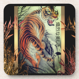 Eleganter orientalischer Tiger und eleganter Bambu Getränkeuntersetzer