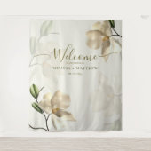 Eleganter orientalischer Weißer Magnolia Willkomme Wandteppich (Vorderseite)