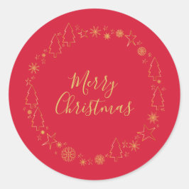 Eleganter Original Handrawn-Kranz aus Red Gold Runder Aufkleber