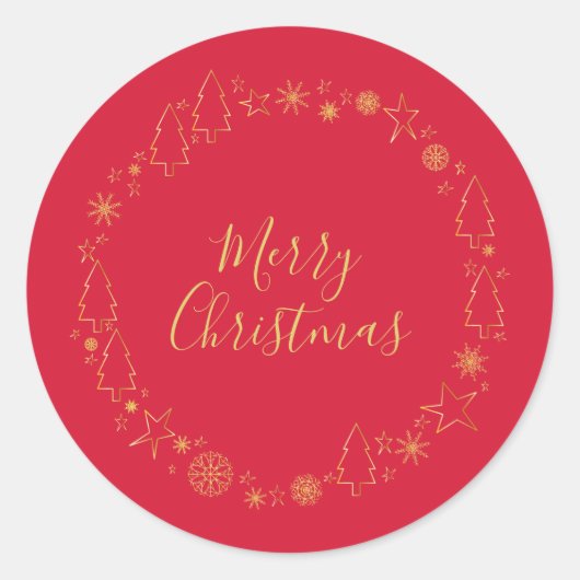 Eleganter Original Handrawn-Kranz aus Red Gold Runder Aufkleber (Vorderseite)