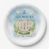 Eleganter Ort | Blume taucht Hochzeit Luxus Pappteller (Vorderseite)