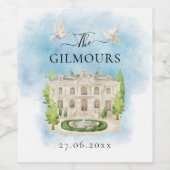 Eleganter Ort | Blume taucht Hochzeit Luxus Weinetikett (Einzelnes Label)