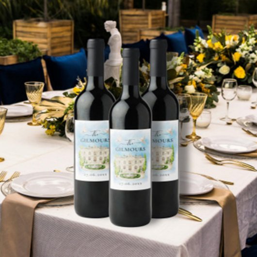 Eleganter Ort | Blume taucht Hochzeit Luxus Weinetikett